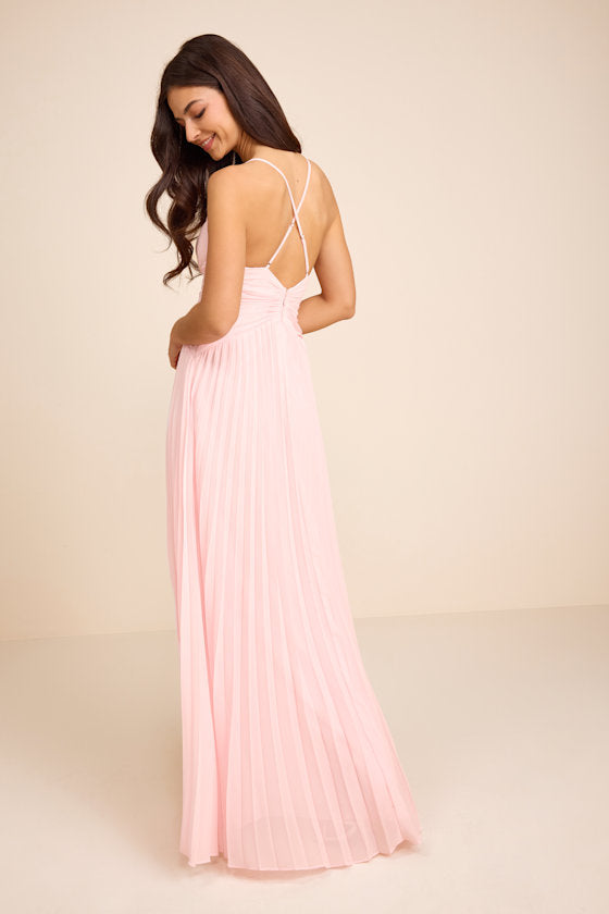 Corella Navy Blue Pleated Backless Maxi Dress