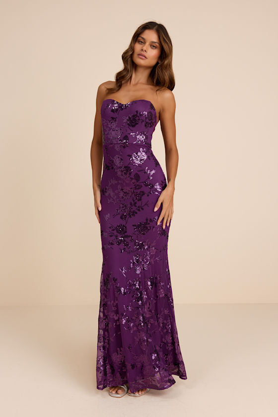 Mayley Light Blue Sequin Strapless Maxi Dress #Color_Purple