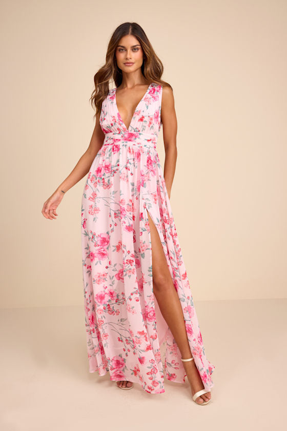 Heavenly Hues Pink Floral Maxi Dress #Color_Pink Floral