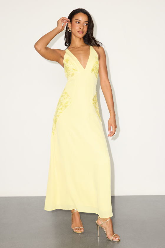 Julissa White Embroidered Tie-Back Maxi Dress #Color_Light Yellow