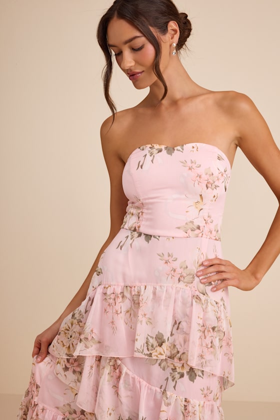 Niyati Blush Floral Strapless Tiered Maxi Dress #Color_Blush Floral