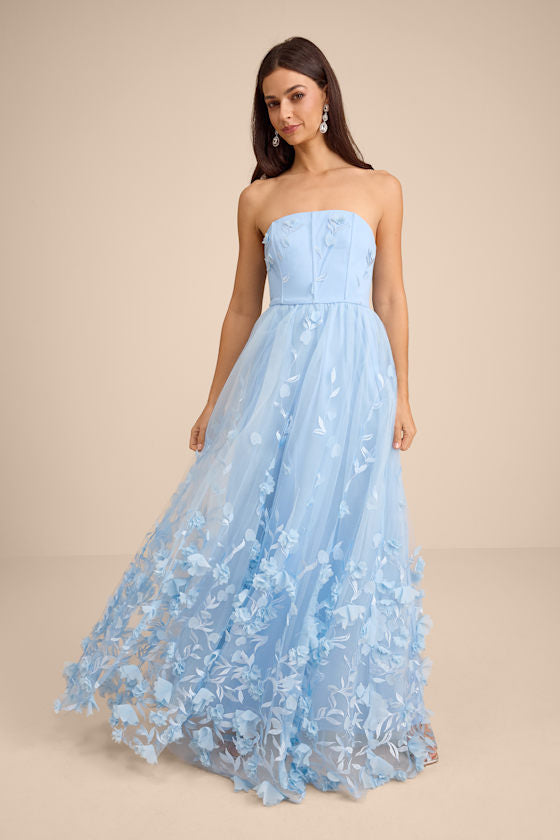 Lynly Light Blue 3D Floral Applique Tulle Maxi Dress #Color_Light Blue