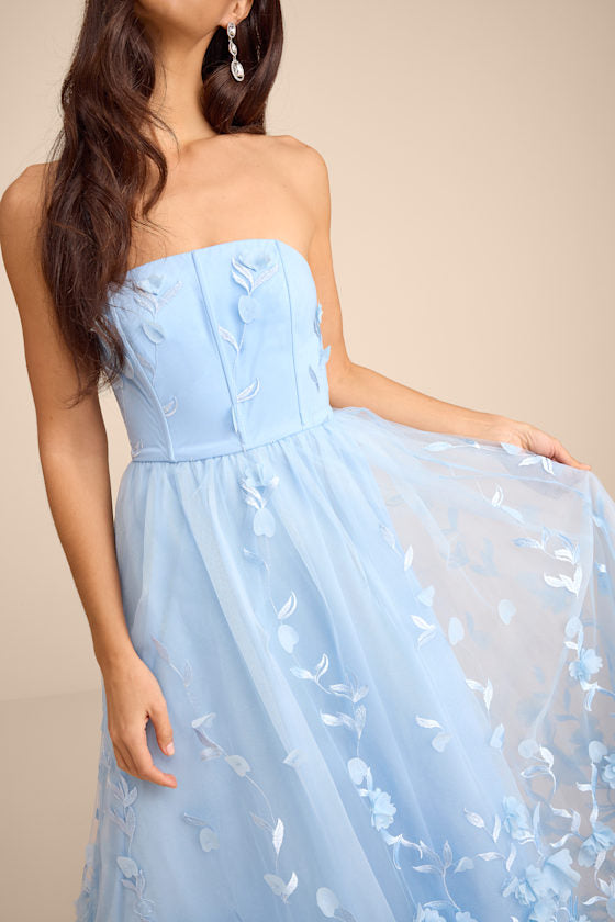 Lynly Light Blue 3D Floral Applique Tulle Maxi Dress #Color_Light Blue