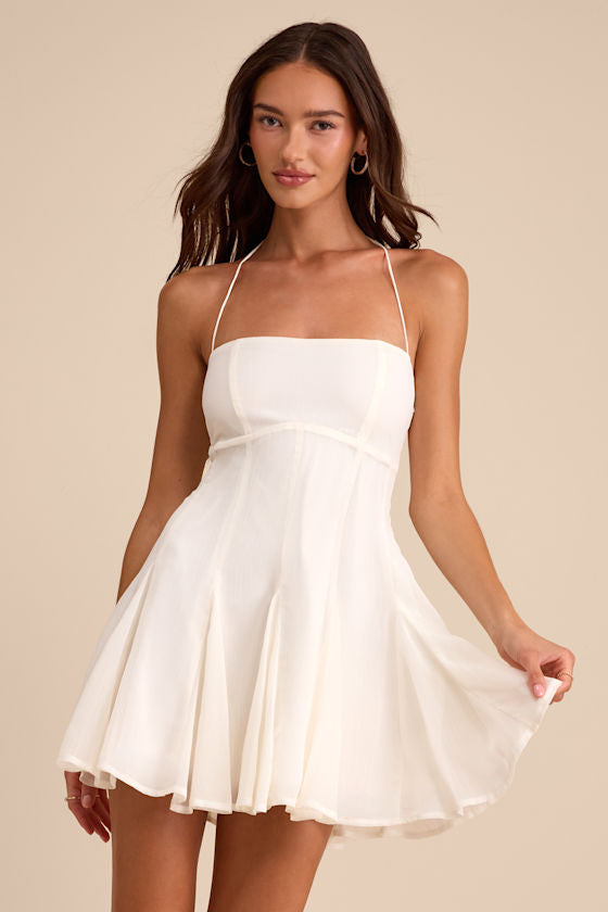 Sophrina White Halter Mini Dress #Color_White
