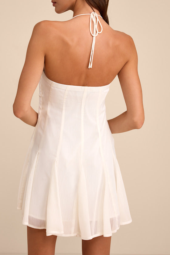 Sophrina White Halter Mini Dress #Color_White