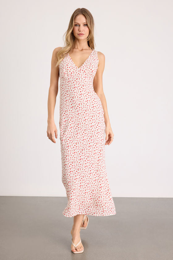 Avaya Ivory Ditsy Floral Slip Midi Dress #Color_Ivory Ditsy Floral Print