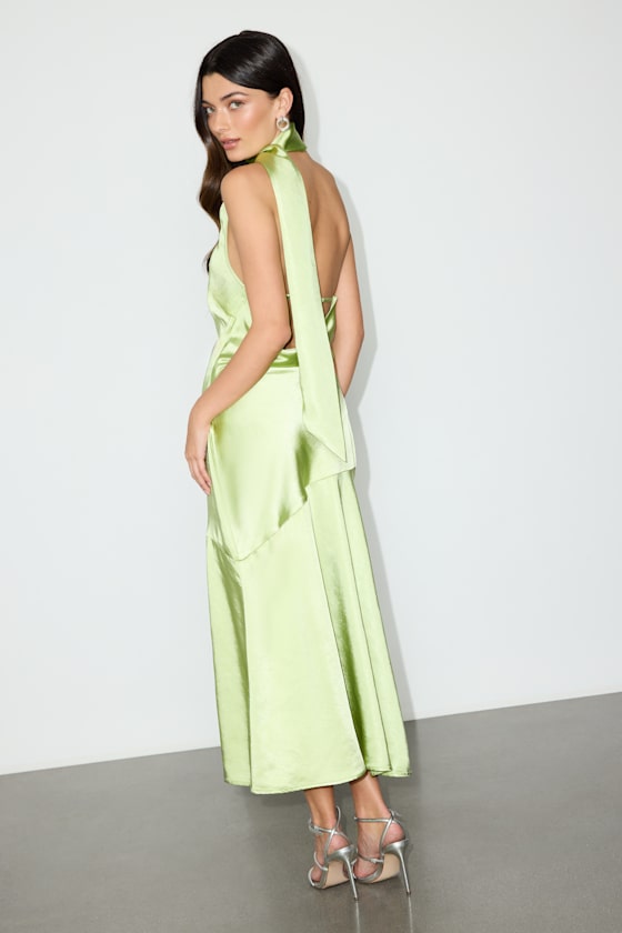 Reglan Pink Satin One-Shoulder Sash Midi Dress