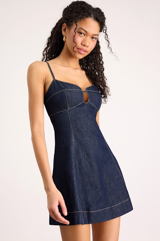 Faida Dark Wash Denim Skater Mini Dress #Color_Dark Wash