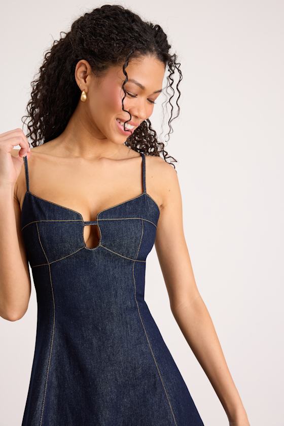 Faida Dark Wash Denim Skater Mini Dress #Color_Dark Wash