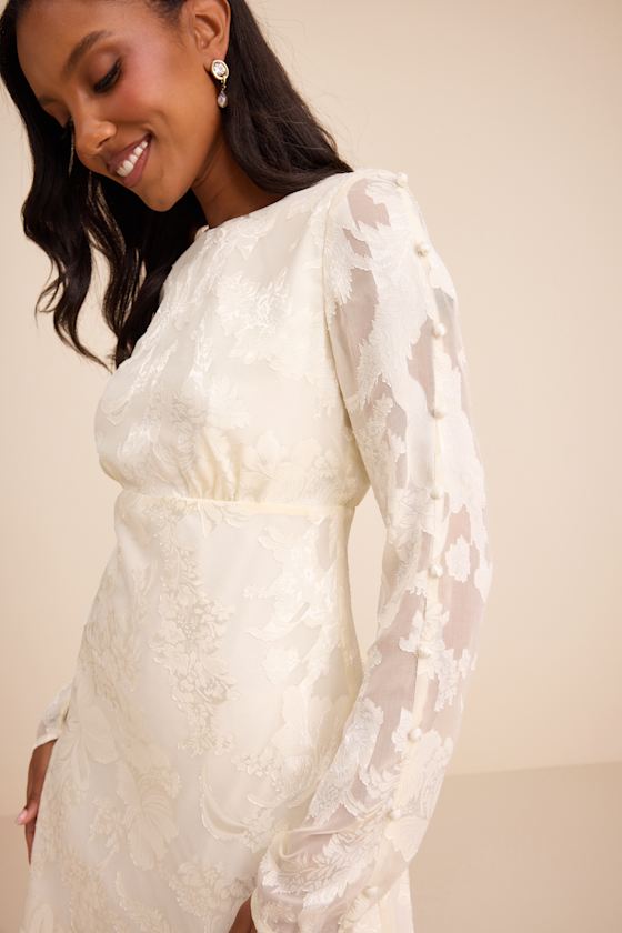 Agnes Ivory Jacquard Long Sleeve Mini Dress #Color_Ivory