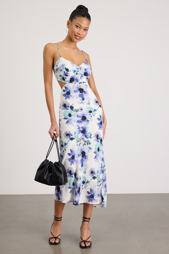 Janetta White Multi Floral Cutout Midi Dress #Color_White Multi Floral
