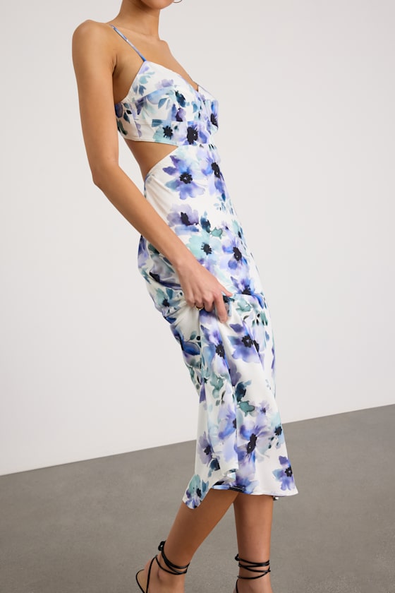 Janetta White Multi Floral Cutout Midi Dress #Color_White Multi Floral
