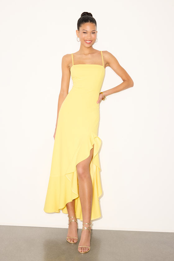 Iveta Fuchsia Cutout Ruffled Sleeveless Midi Dress #Color_Light Yellow