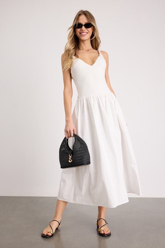 Tyler White Twisted Strap Midi Dress #Color_White