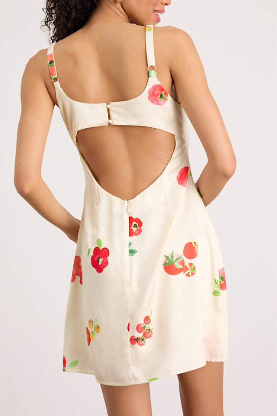 Malandra Cream Multi Print Satin Mini Dress #Color_Cream Multi Print