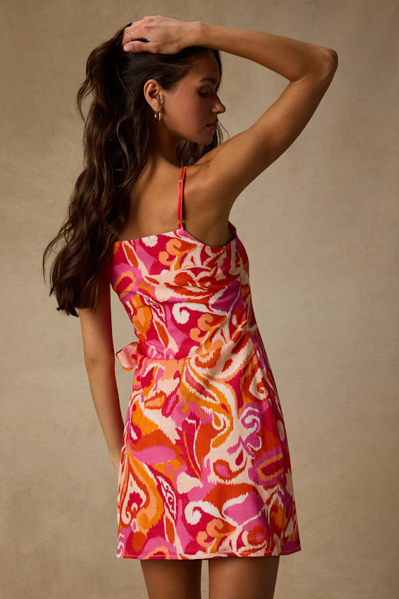 Neya Pink Multi Abstract Wrap Mini Dress #Color_Pink Multi Abstract