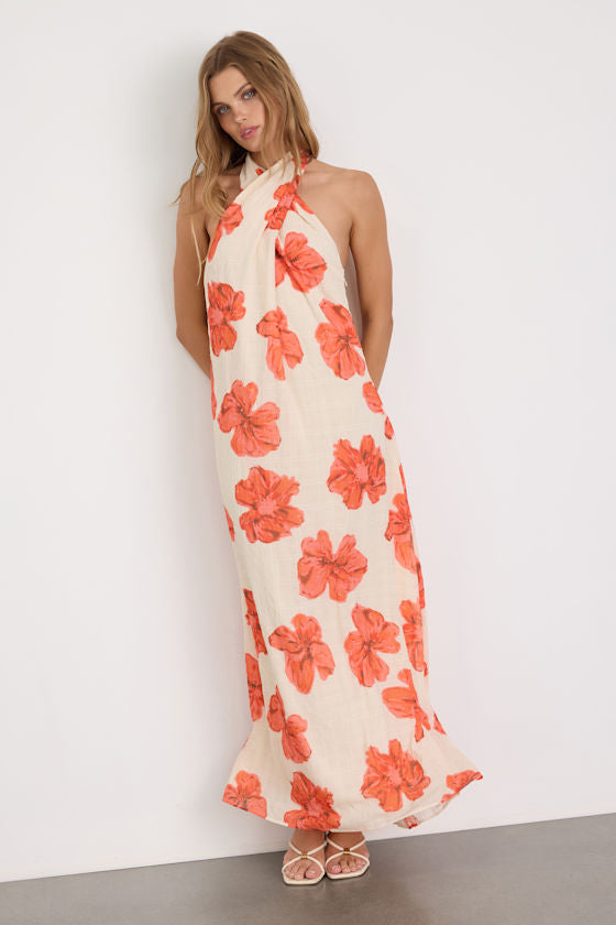 Laurel Cream Floral Halter Maxi Dress #Color_Cream Floral