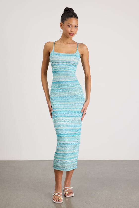 Alanza Turquoise Multi Tie-Back Sweater Midi Dress #Color_Turquoise Multi