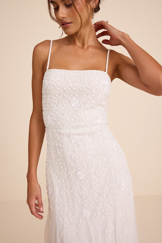 Liliane White Beaded Sleeveless Maxi Dress #Color_White