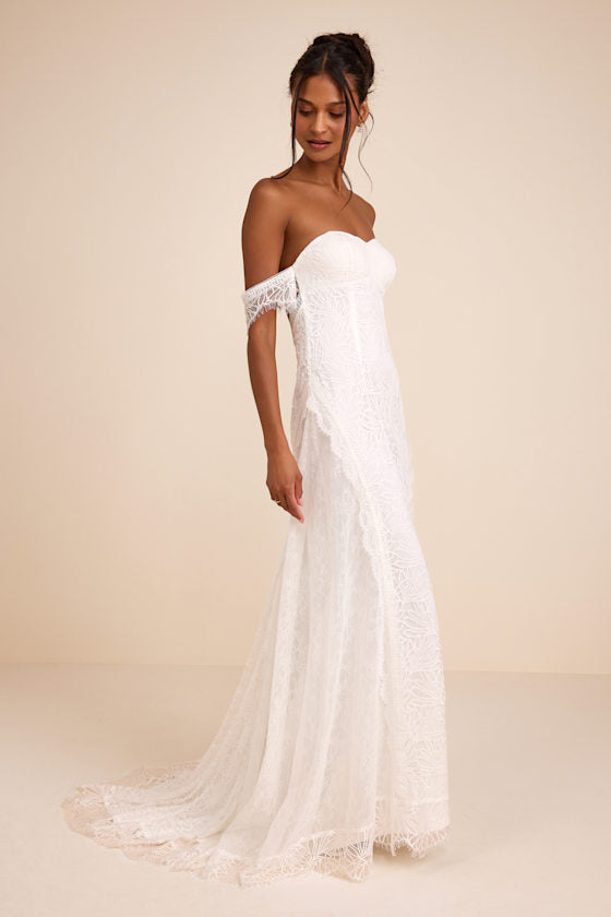 Faye White Embroidered Lace Off-the-Shoulder Maxi Dress #Color_White