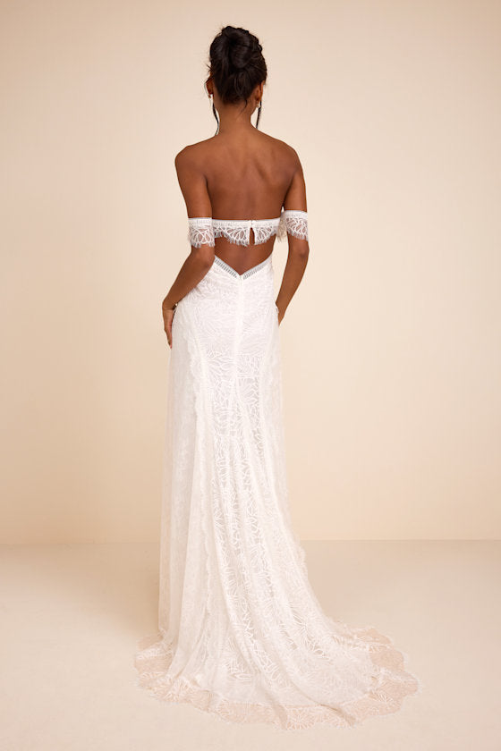 Faye White Embroidered Lace Off-the-Shoulder Maxi Dress #Color_White