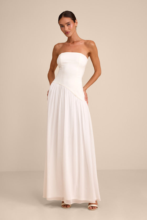 Katia White Strapless Drop Waist Maxi Dress #Color_White
