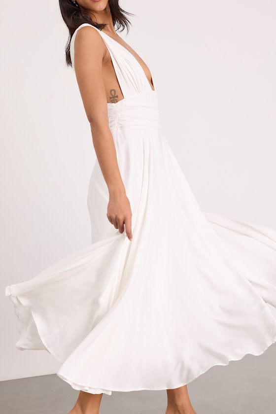 Jaden Ivory Sleeveless Midi Dress #Color_White