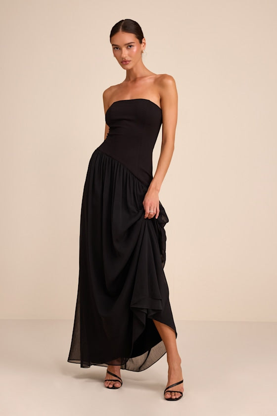Beth Berry Pink Strapless Drop Waist Maxi Dress #Color_Black