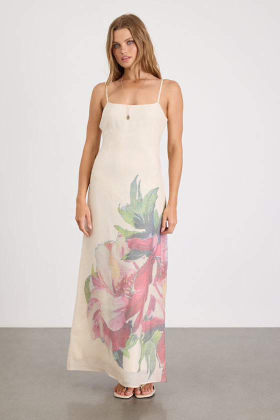 Rayan Cream Multi Floral Scoop Back Maxi Dress #Color_Cream Multi Floral