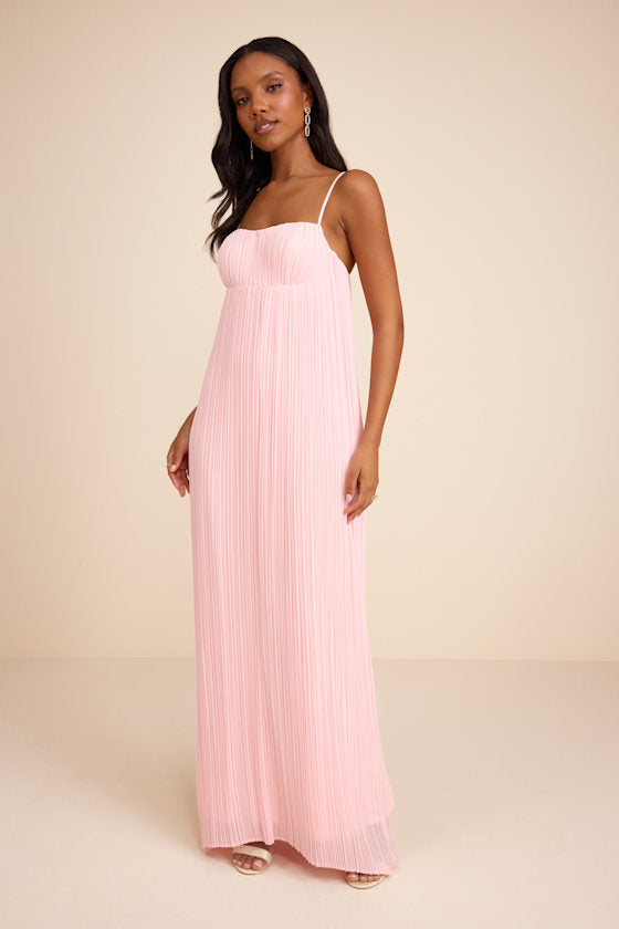Avi Light Pink Pleated Sleeveless Maxi Dress #Color_Light Pink