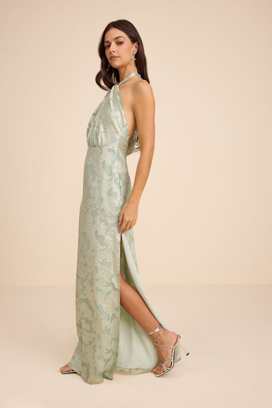 Indra Sage Floral Burnout Backless Maxi Dress #Color_Sage