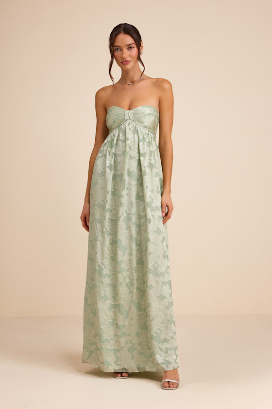 Danalia Sage Floral Burnout Strapless Maxi Dress #Color_Sage Floral