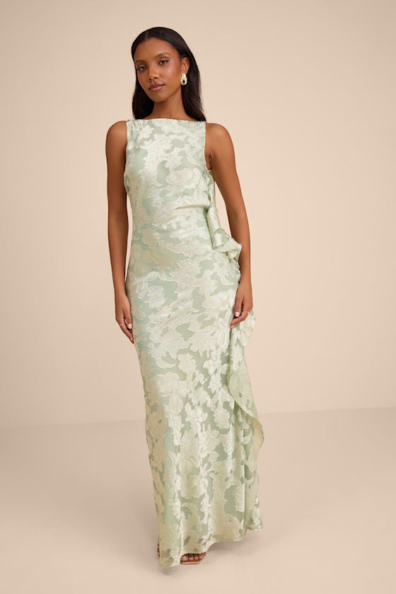 Narelle Sage Floral Burnout Ruffled Maxi Dress #Color_Sage