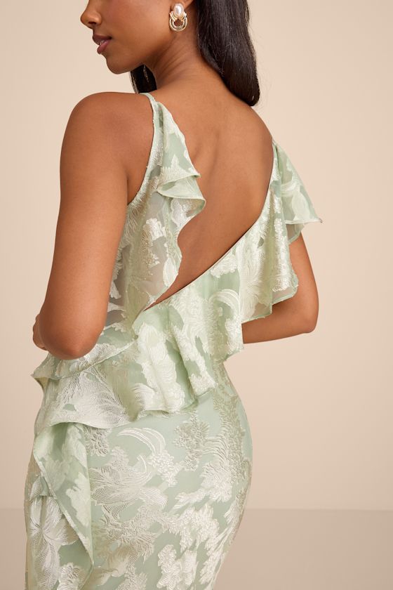 Narelle Sage Floral Burnout Ruffled Maxi Dress #Color_Sage