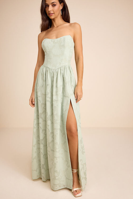 Kalila Light Pink Floral Burnout Strapless Maxi Dress #Color_Sage