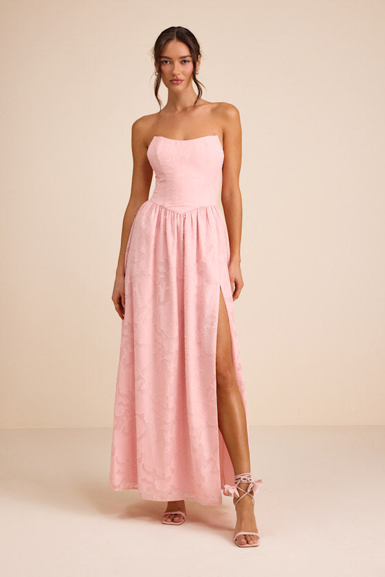 Kalila Light Pink Floral Burnout Strapless Maxi Dress #Color_Light Pink