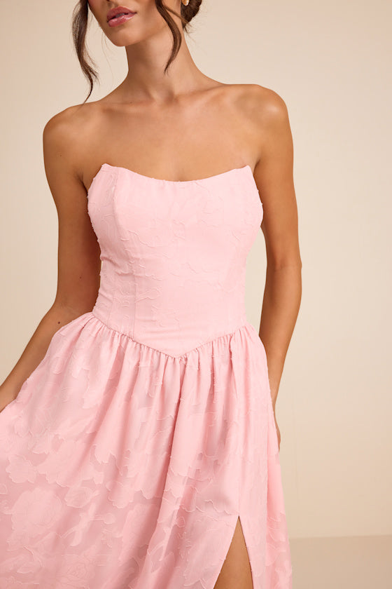 Kalila Light Pink Floral Burnout Strapless Maxi Dress #Color_Light Pink