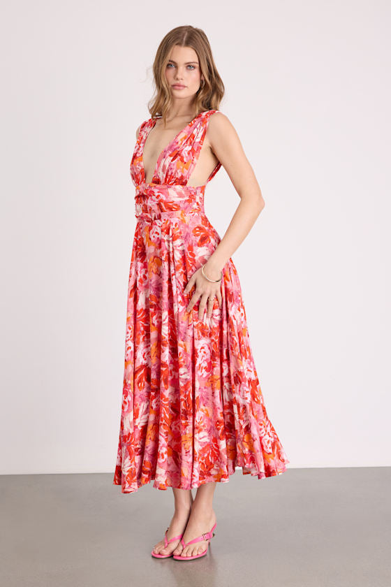Jaden Pink Multi Abstract Sleeveless Midi Dress