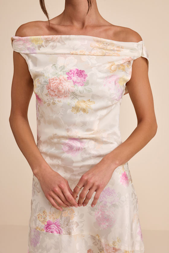 Elyse Ivory Floral Jacquard Satin Midi Dress #Color_Ivory Floral