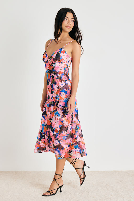 Tisa Pink Multi Floral Slip Midi Dress #Color_Pink Multi Floral