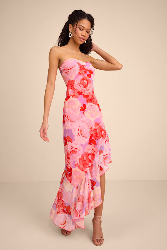 Simia Lavender Multi Floral Asymmetrical Midi Dress #Color_Lavender Multi Floral