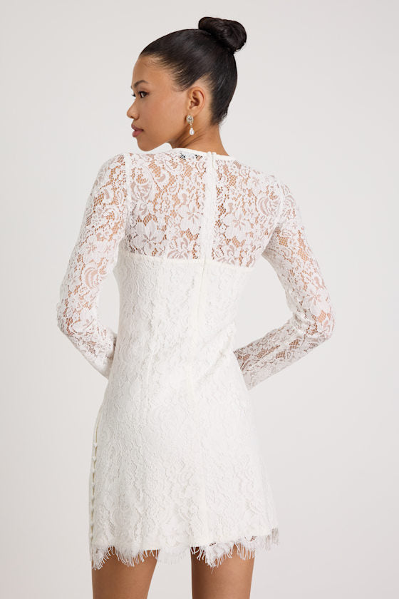 Arlet White Lace Long Sleeve Mini Dress #Color_White