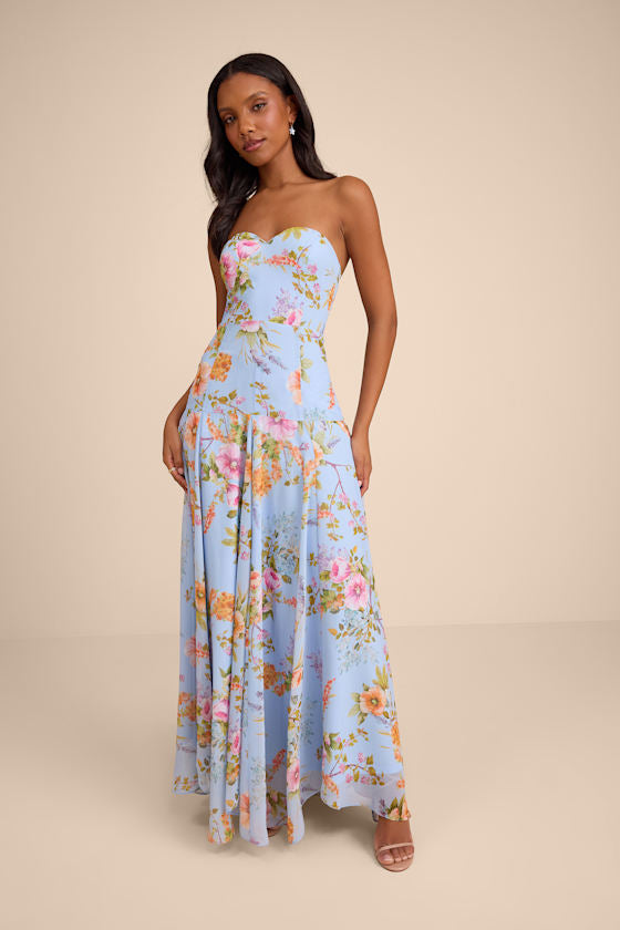 Alandria Light Blue Floral Drop Waist Maxi Dress #Color_Light Blue Floral
