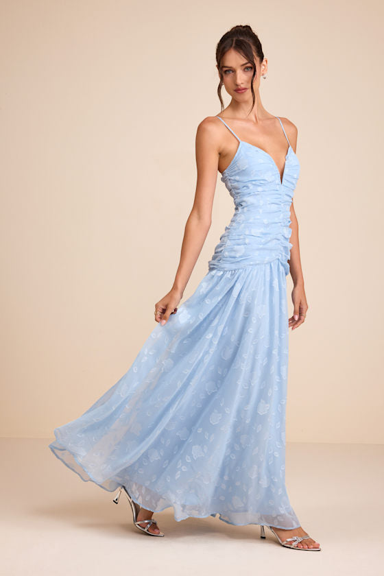Payton Light Blue Floral Burnout Drop Waist Maxi Dress #Color_Light Blue
