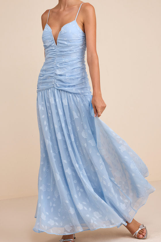 Payton Light Blue Floral Burnout Drop Waist Maxi Dress #Color_Light Blue