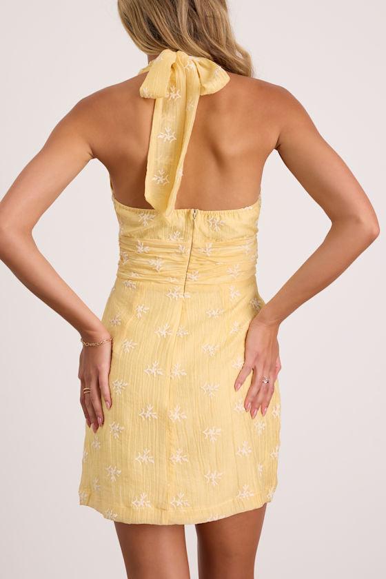 Kastoria Light Yellow Embroidered Mini Dress #Color_Light Yellow