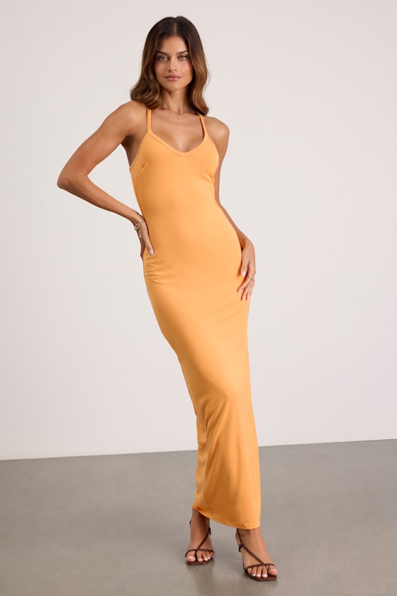 Palani Light Orange Jersey Knit Maxi Dress #Color_Light Orange