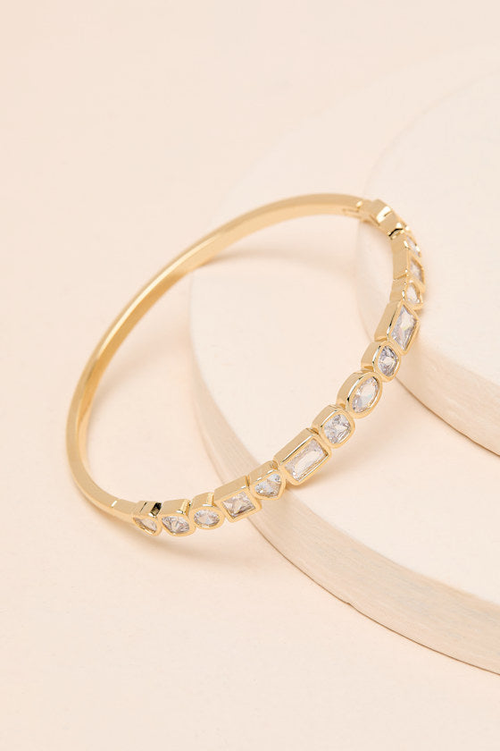 Mimi 14KT Gold Bezel Rhinestone Bangle Bracelet #Color_Gold