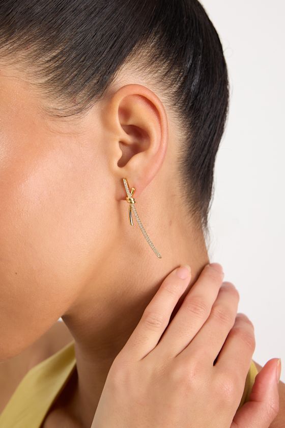 Susanna 14KT Gold Knotted Rhinestone Drop Earrings