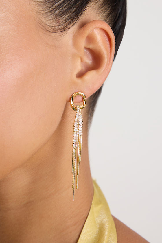 Orion 14KT Gold Rhinestone Fringe Drop Earrings